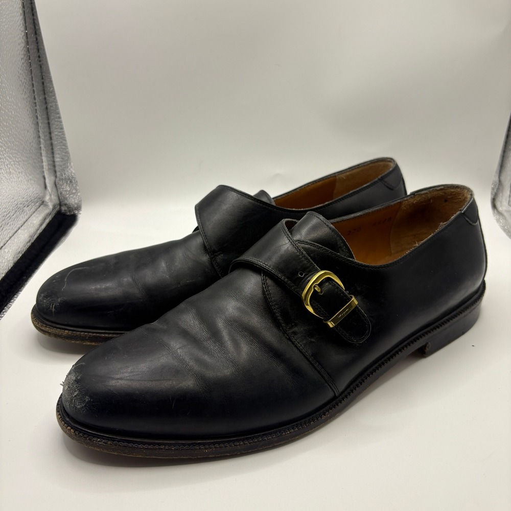 Salvatore Ferragamo Studio Mens Black Leather Monk Strap Shoes 8.5 D Italy